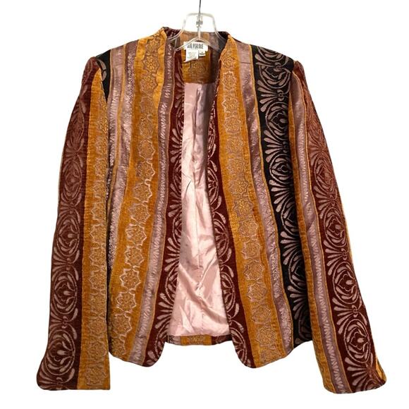 Due Per Due Chenille Stripe Jacquard Tapestry Brown Yellow Stripe Blazer size 4